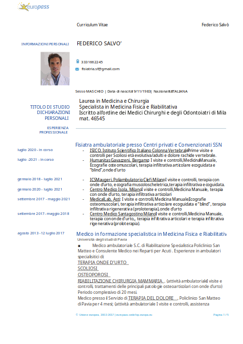 Immagine CV dottore Federico Salvò